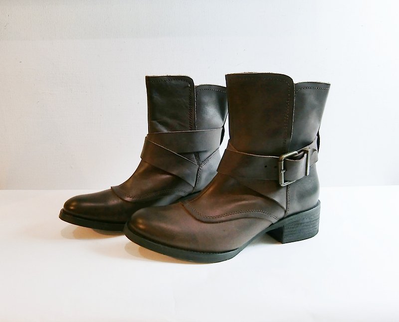 Painting # 8021 || Leather Hutuo field boots hippie coffee || - Women's Booties - Genuine Leather Brown