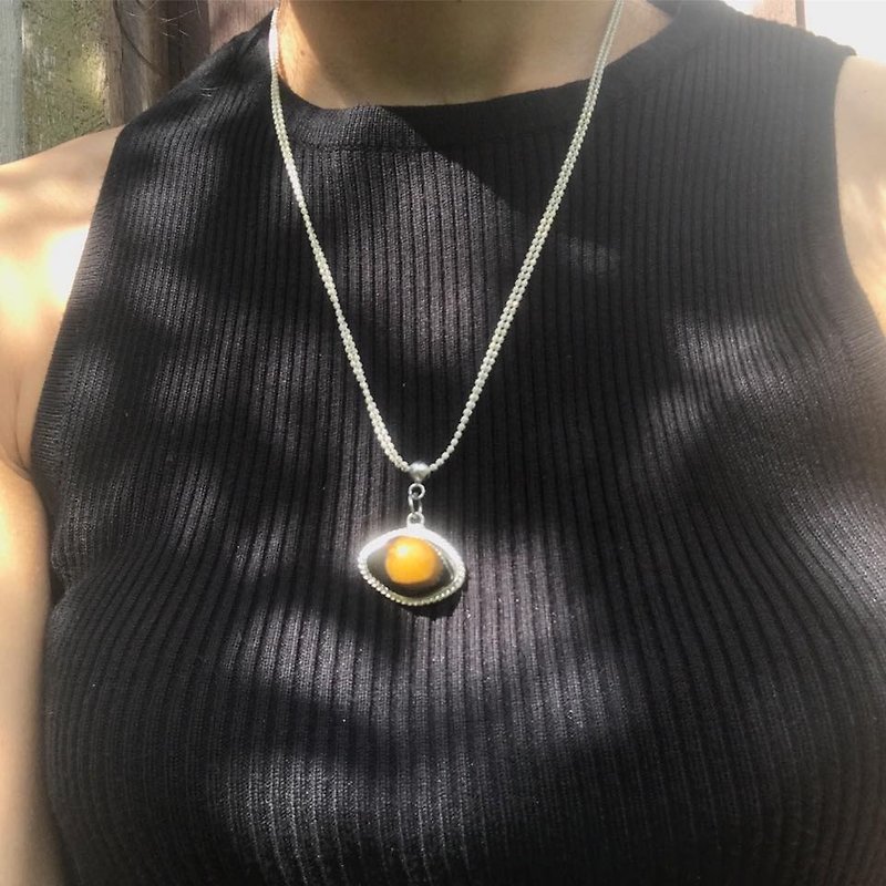 【Lost and find】 Sale natural stone agate 925 brown eye necklace - Necklaces - Gemstone Brown