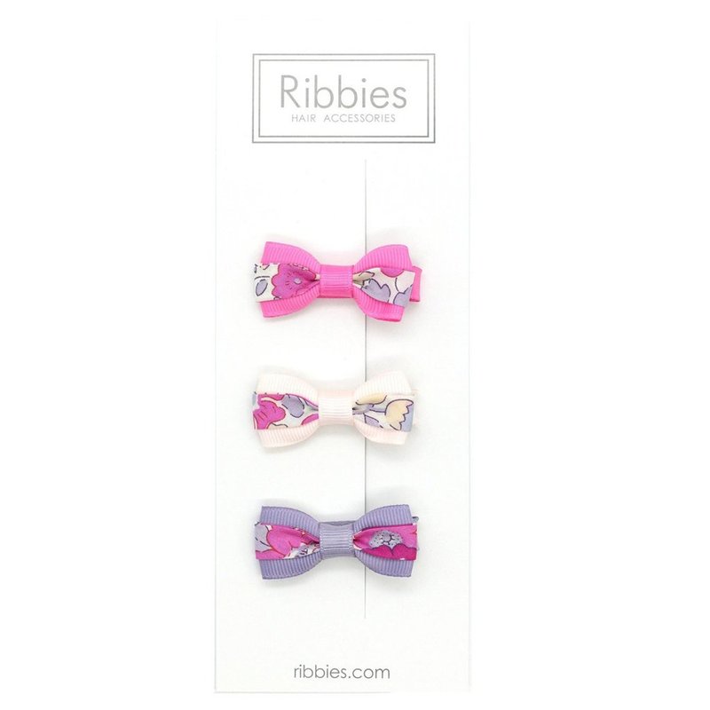 英國Ribbies 雙色緞帶蝴蝶結3入組-Besty Hot Pink - 髮夾/髮圈 - 聚酯纖維 