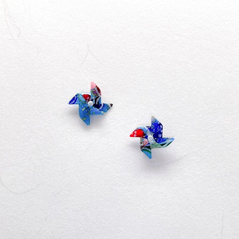 Chearrings | Origami Japanese Paper Handmade Origami Windmill Earrings | Style W001 - Earrings & Clip-ons - Paper Blue
