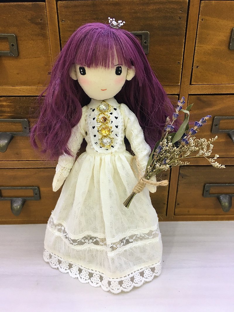 Handmade Doll- Lavender Girl in lace dress - ตุ๊กตา - ผ้าฝ้าย/ผ้าลินิน 