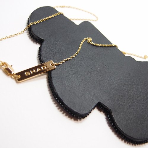 Bow Tie Embroidery Necklace / Blue Black