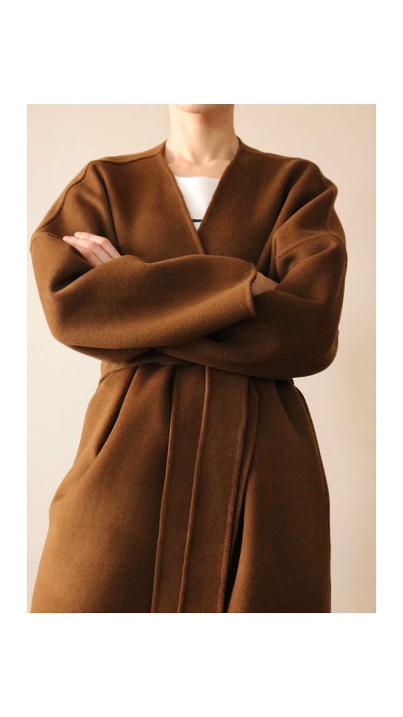 Rey Coat - Handmade Reversible Cashmere Wool Coat Ocher Brown - Women's Casual & Functional Jackets - Wool 