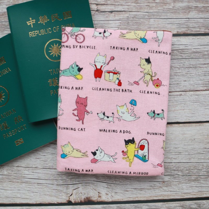 [Cat] Handmade passport cover, passport holder, passport cover, passport bag, pure handmade cloth passport - ที่เก็บพาสปอร์ต - ผ้าฝ้าย/ผ้าลินิน สีน้ำเงิน