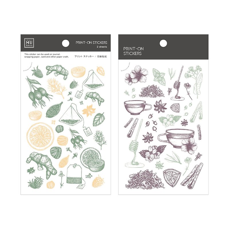 【Print-On Stickers】| 復古系列52-草本茶集 | 手帳、DIY好朋友 - 貼紙 - 其他材質 綠色