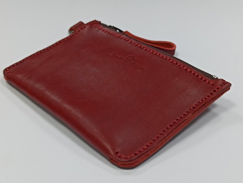 red wine color simple coin purse - กระเป๋าใส่เหรียญ - หนังแท้ สีแดง