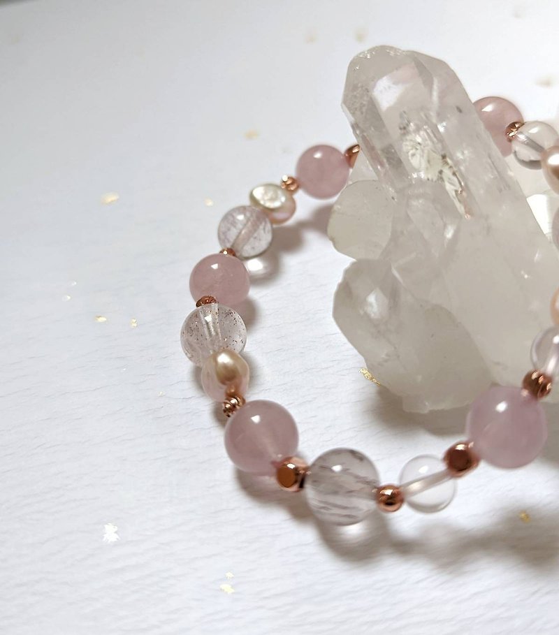 Super Seven × Pink Crystal × White Crystal × Pearl [Design] Natural Crystal Bracelet - Bracelets - Crystal Pink