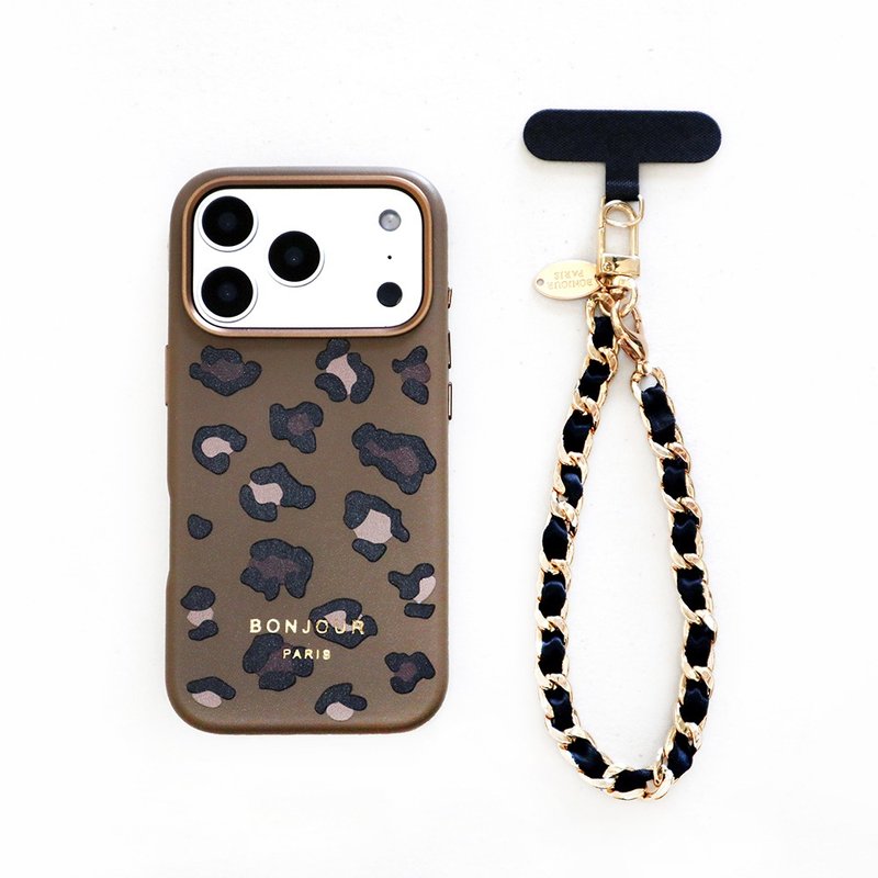 日本新品(殼+掛繩組合)iPhone17.16.15.巴黎豹紋小香鍊磁吸充電殼 - 手機殼/手機套 - 塑膠 咖啡色