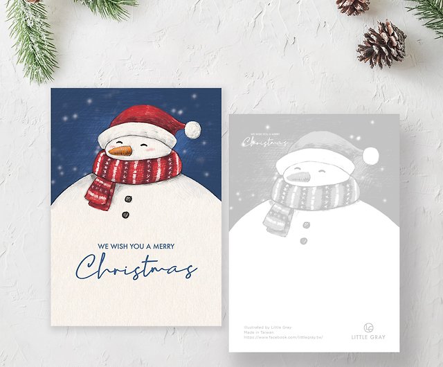 [オプション_クリスマスポストカード2枚]サンタ雪だるま