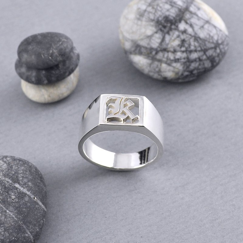 Sterling Silver Alphabet Signet Ring - General Rings - Sterling Silver Silver