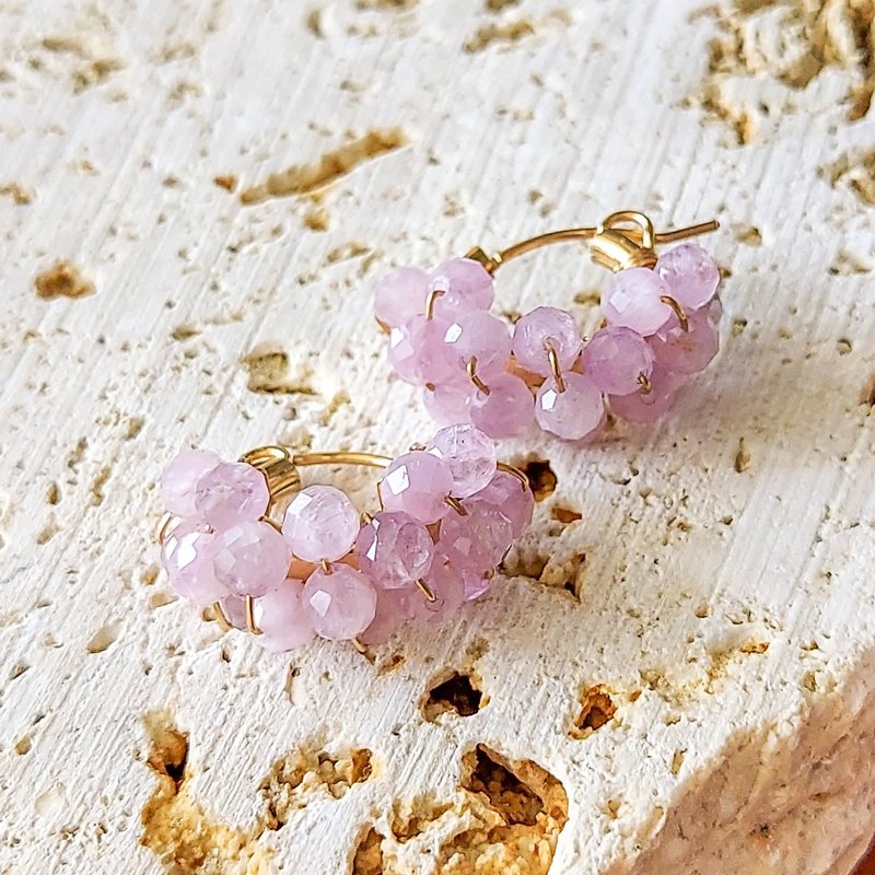 14kgf Kunzite pave pierced earrings / clip on - ต่างหู - เครื่องเพชรพลอย สึชมพู