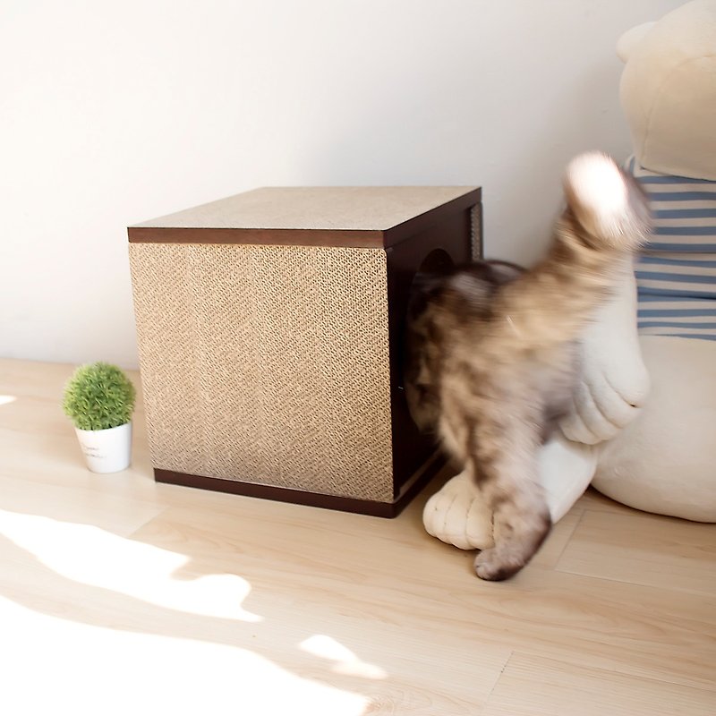 Cat Scratcher Cube - Walnut - Scratchers & Cat Furniture - Paper Brown