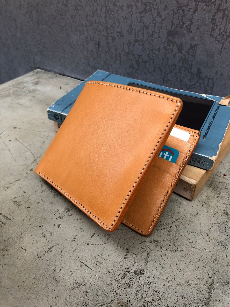 Classic Short Clip/Wallet Color: Primary Color-European Vegetable Tanned Cow Leather - กระเป๋าสตางค์ - หนังแท้ สีนำ้ตาล