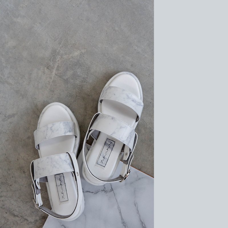 Double shot 2in1 sandals shoes - Marble - รองเท้าลำลองผู้หญิง - หนังแท้ ขาว