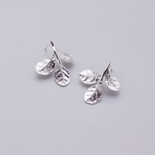 Sterling silver red flower loropetalum leaf earrings