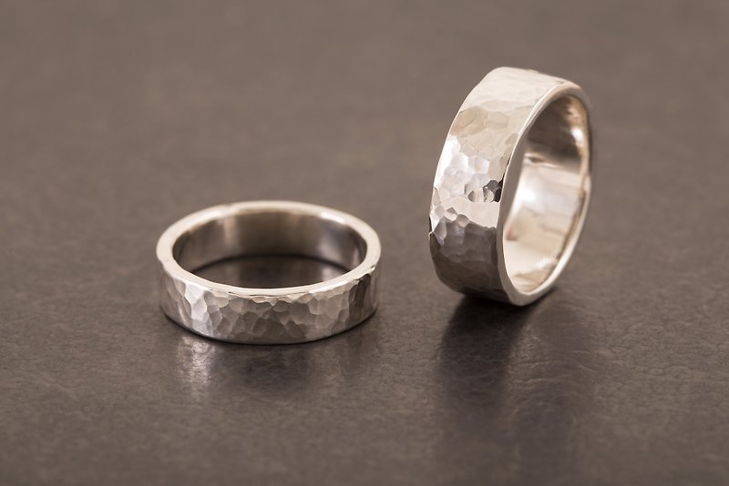 Hammered Head Ring 純銀silver 錘目紋 客製化戒指 - 戒指 - 純銀 銀色