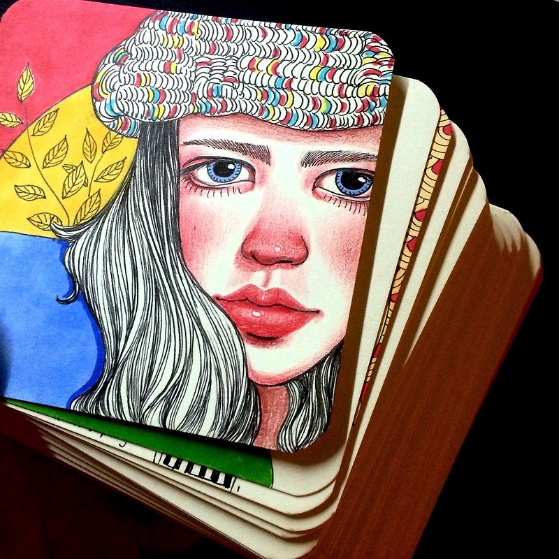 Single hand drawn portrait small cardboard Qinky red nose - ภาพวาดบุคคล - กระดาษ 