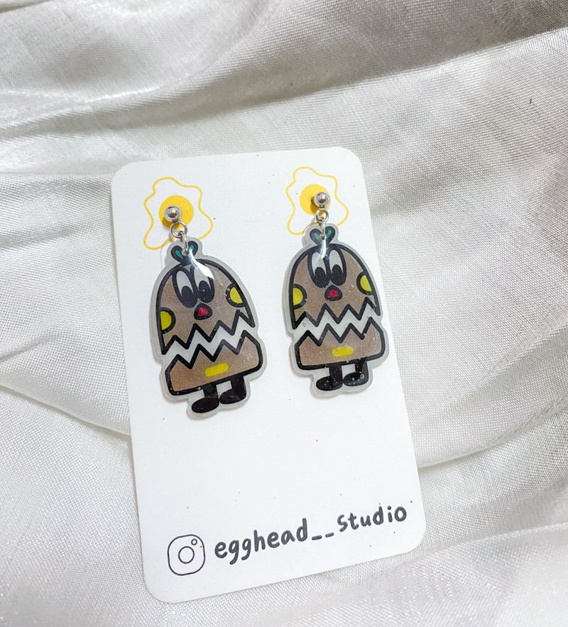 Coffee Bean Monster Handmade Earrings - ต่างหู - วัสดุอื่นๆ 