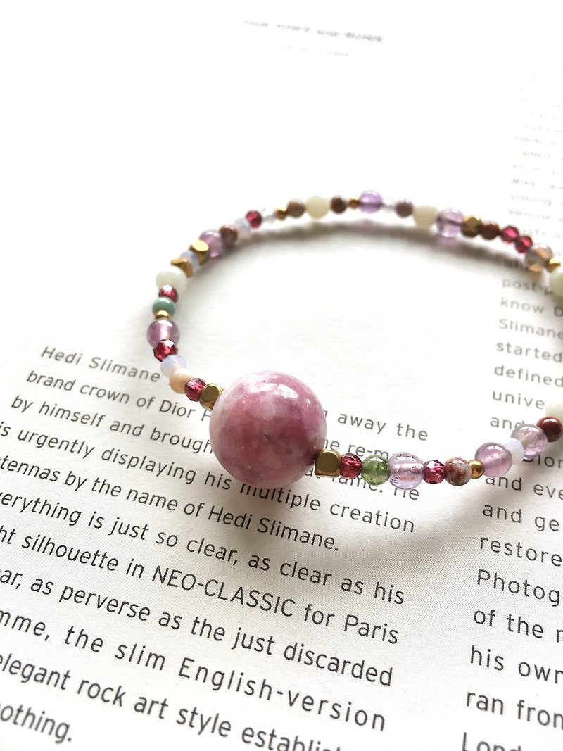 | Hey Natural Stone | Large Purple Mica and Wisteria Bracelet-Red Pomegranate and Amethyst - Bracelets - Crystal Pink