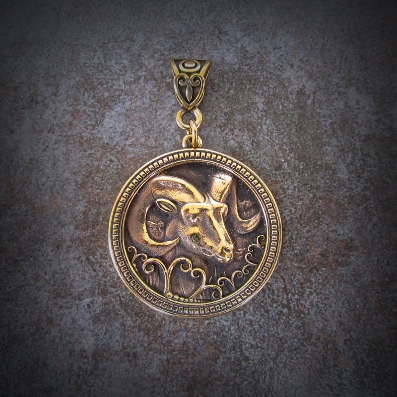 Handmade Aries brass locket,handmade aries brass jewelry,ukrainian aries locket - 吊飾/掛飾 - 銅/黃銅 金色