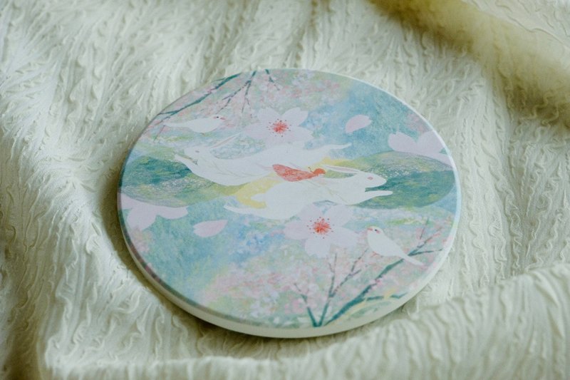 Ceramic Coaster - Rabbit and First Blooming Cherry Blossoms - อื่นๆ - ดินเผา 