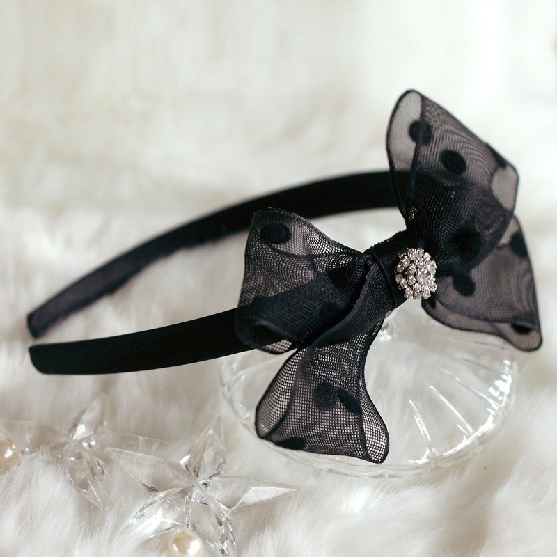 浪漫薄紗蝴蝶結頭箍 - 髮飾 - 其他材質 黑色