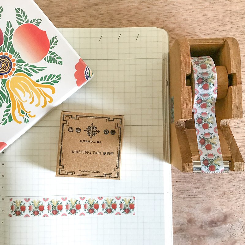 Auspicious four fruit old tiles hardcover paper tape curl force card QUEMOLICA - Washi Tape - Paper Red