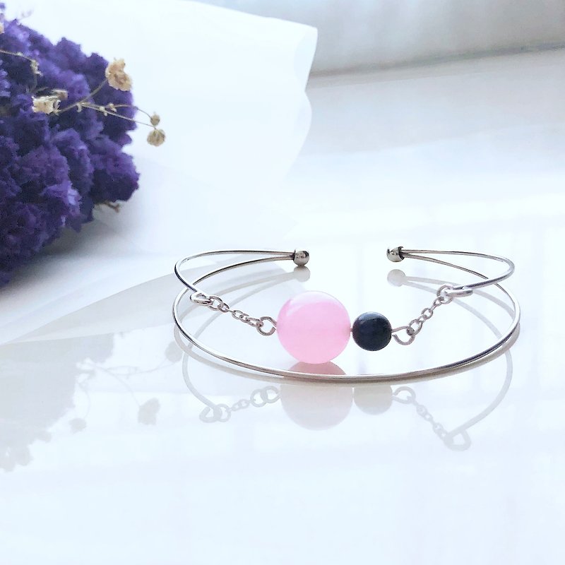 Happiness bracelet pink chalcedony blue tiger eye bracelet bracelet (can add English letters / heart) - Bracelets - Crystal Pink