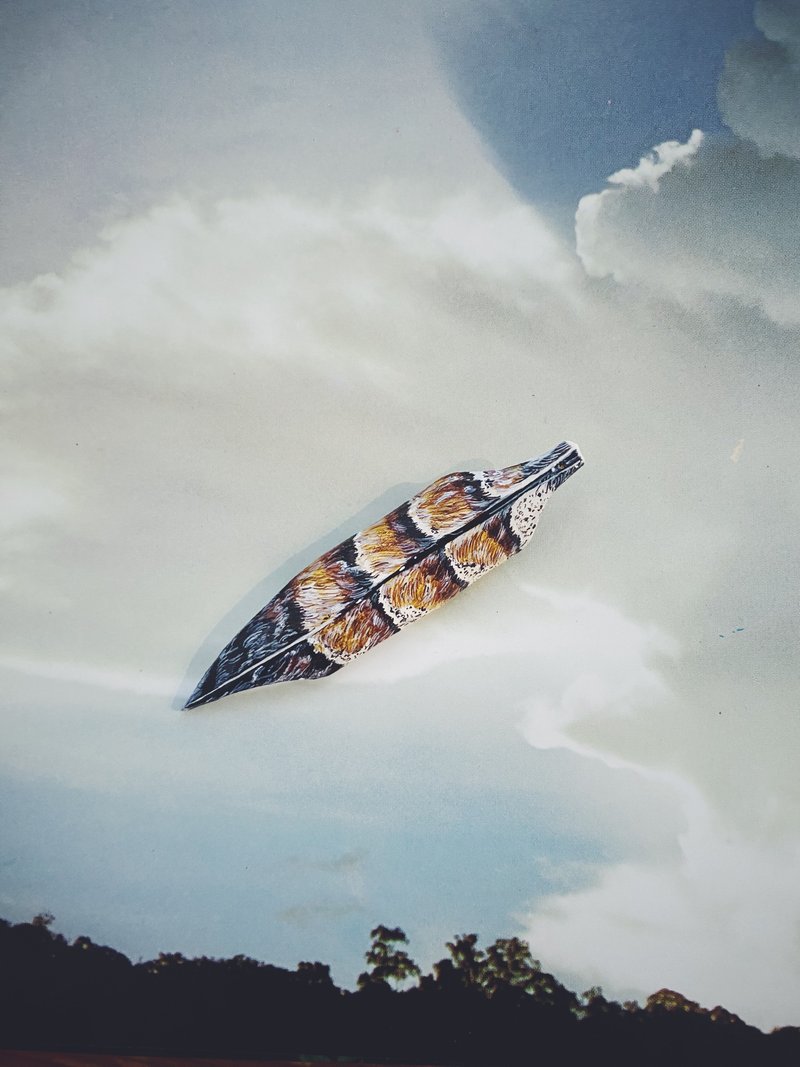 木版手描きペンダント - 羽 - その他 - 木製 ブラウン