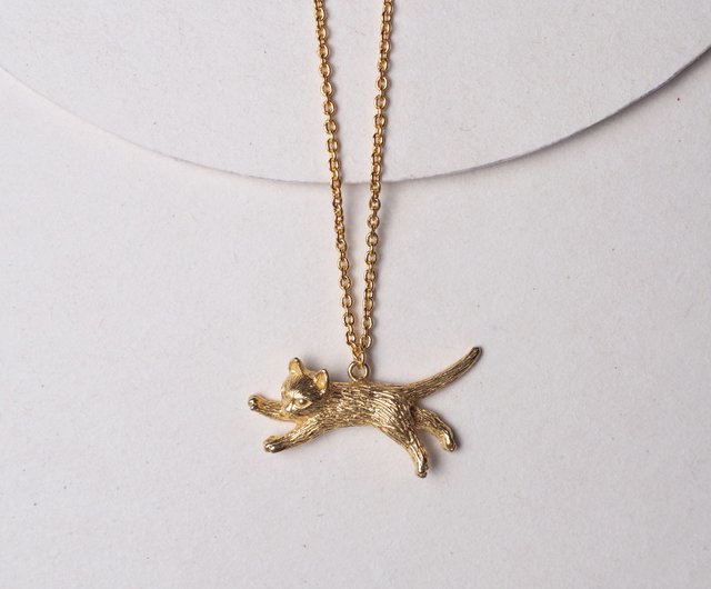 飛び跳ねる猫 ペンダント ネックレス、925 スターリングシルバー 猫