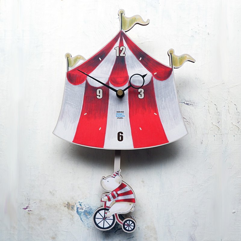 SB-2 Circus & polar bear (red-and-white stripe) - Pendulum clock - Clocks - Wood 