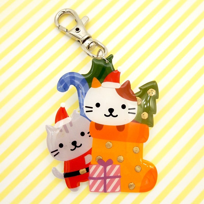 Meow handmade Christmas Cat keychain - ที่ห้อยกุญแจ - พลาสติก สีแดง