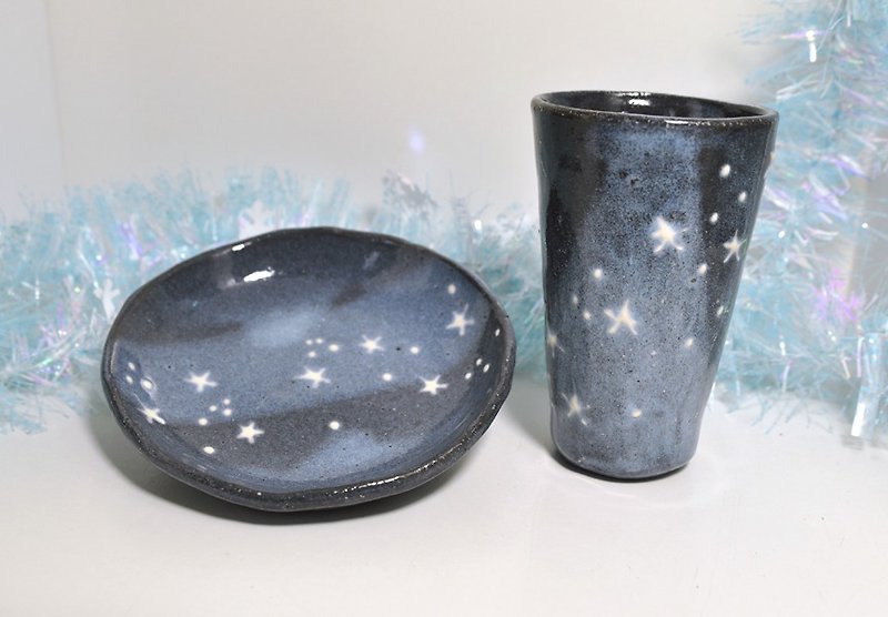 A set of star small plates and star tumbler - เซรามิก - ดินเผา สีน้ำเงิน