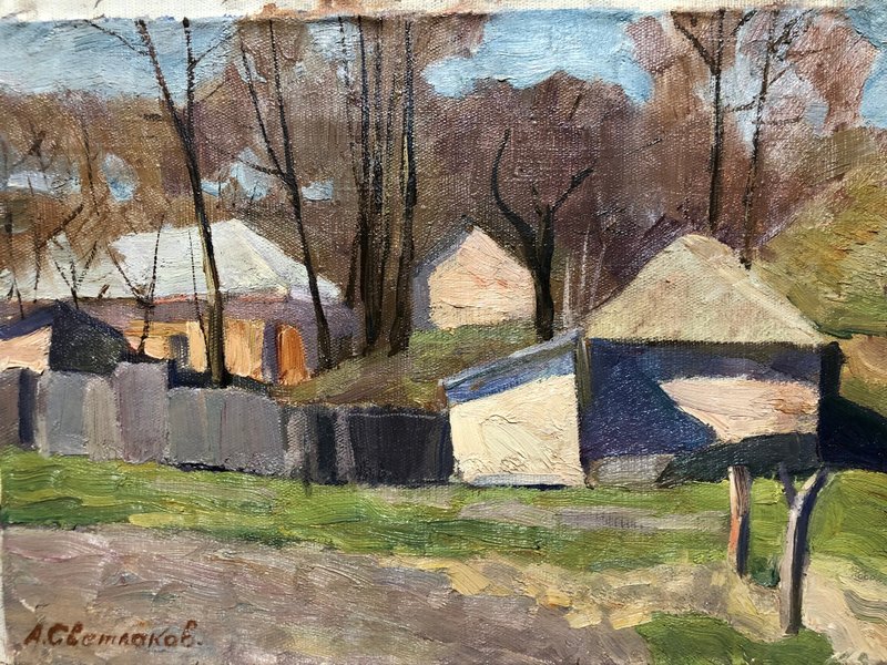 Village Street Vintage Painting Oil on Canvas Wall Art Original Home Decor - 壁貼/牆壁裝飾 - 棉．麻 多色