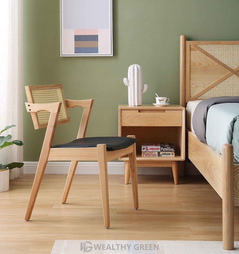 ウェスグリーンノルディックモダン無垢材籐チェアダイニングチェアZ - 椅子・ソファー - 木製 