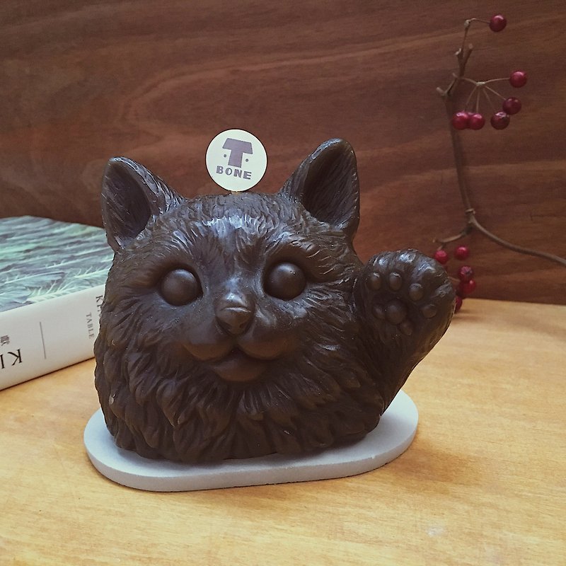 Your Lucky Cat Candle with Cement Plate - เทียน/เชิงเทียน - ขี้ผึ้ง ขาว