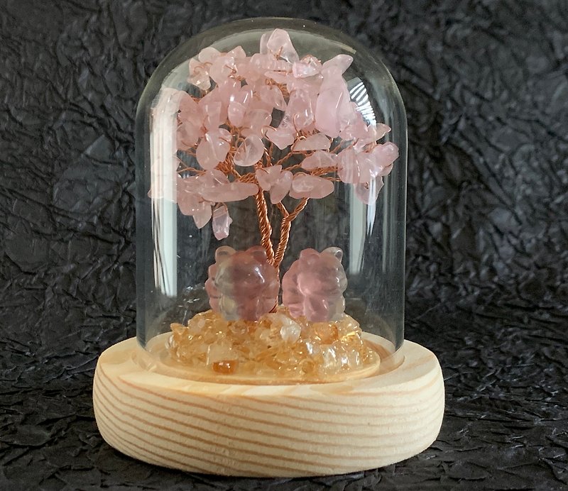 Fast shipping peach blossom natural pink quartz tree + nine-tailed fox fairy Stone popular love and luck charm - Items for Display - Crystal Pink
