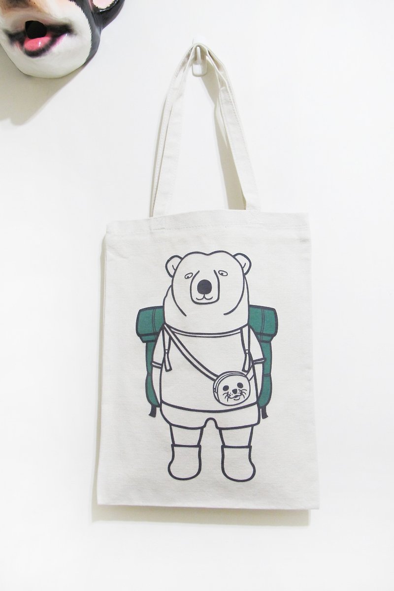 panda雜貨舖-北極熊去旅行帆布包 環保購物袋 - 側背包/斜背包 - 其他材質 多色