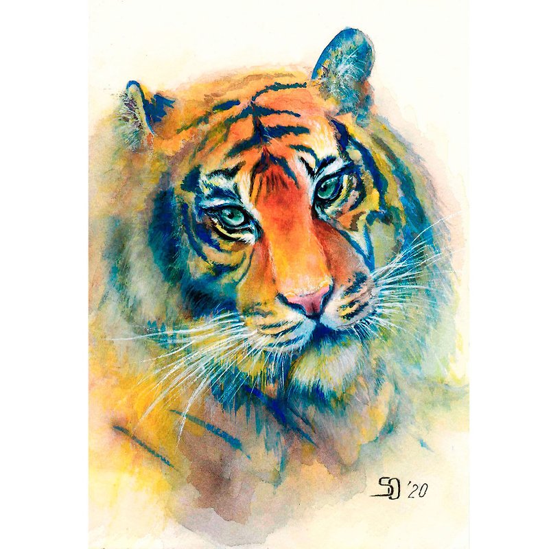 紙 海報/掛畫/掛布 多色 - Tiger Painting Animal Original Art Alaska Wall Art Watercolor Small Art Portrait