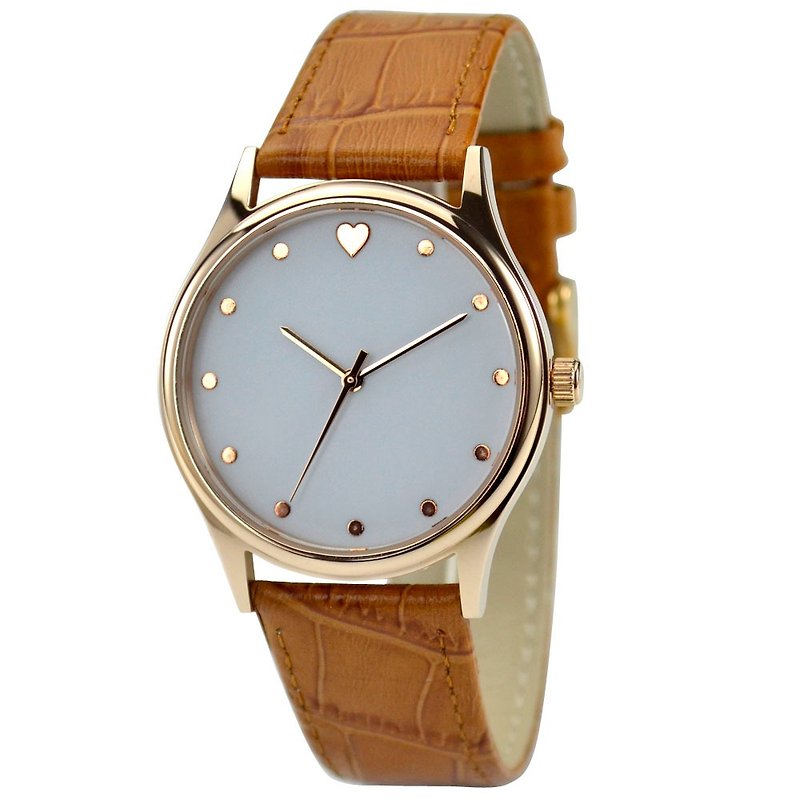 Elegant Watch with heart with light brown band - Women's Watches - Other Metals Khaki