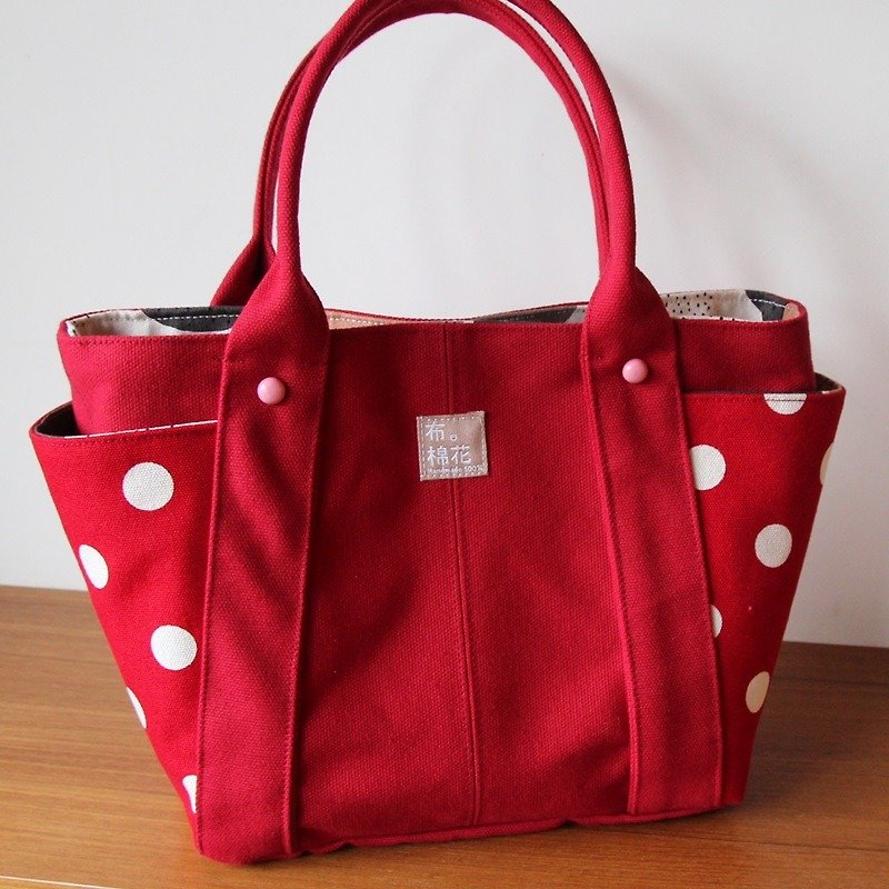 Cotton Fabric: Canvas Shoulder bag, ladies bag, Red + spot - Handbags & Totes - Cotton & Hemp Red