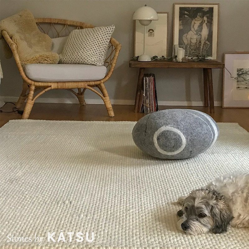 Wool stone pouf ottoman, floor cushion – Baby Stone Model - หมอน - ขนแกะ สีเทา
