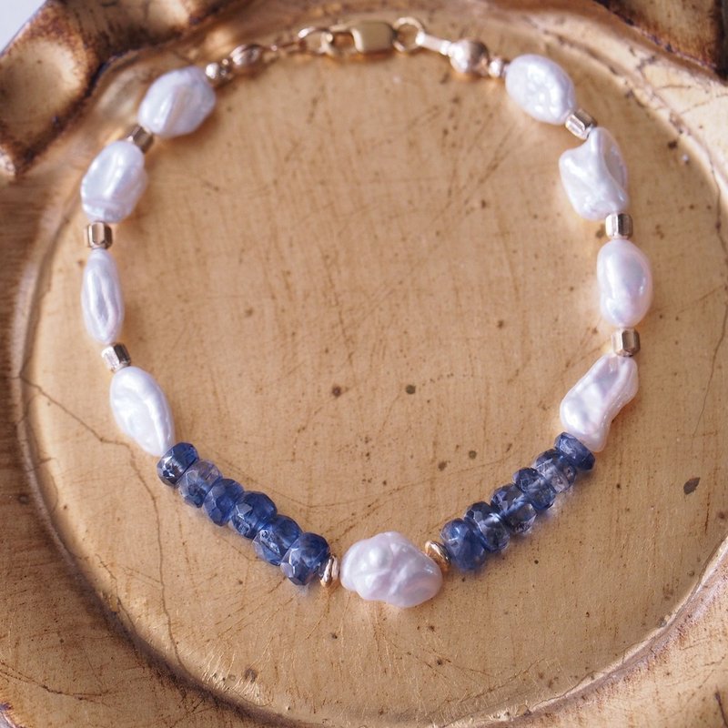 巴洛克珍珠 藍晶石 14KGF 手環 Baroque Peal Kyanite Bracelet - 手鍊/手環 - 珍珠 
