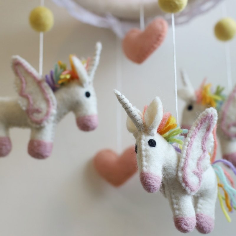 Wool Out of the Sheep Mountain Wool Felt Baby Charm Rainbow Pony Unicorn Fantasy Pony - Baby Gift Sets - Wool Pink