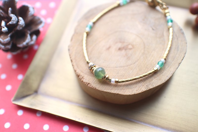 Green-Agate brass bracelet - Bracelets - Other Metals 