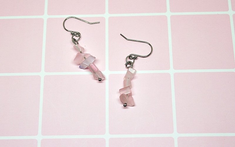Stainless Steel X Natural Stone Hook Earrings <Pink Mist> - ต่างหู - สแตนเลส สึชมพู