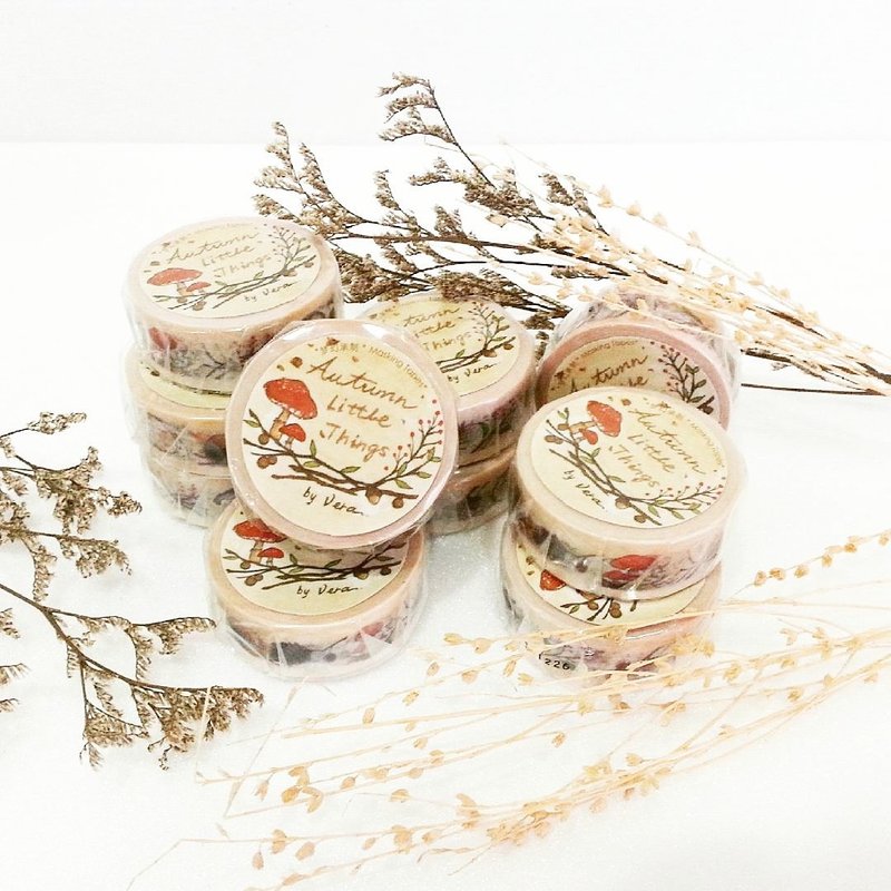 Autumn Little Things Washi Tape - 紙膠帶/和紙/PET - 紙 卡其色