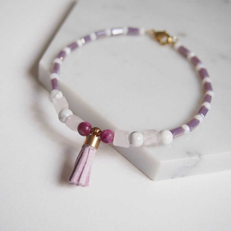 Pink Quartz • Jasmine Beads Small Tassels • Bracelets Bracelets • Gifts - Bracelets - Other Metals Purple
