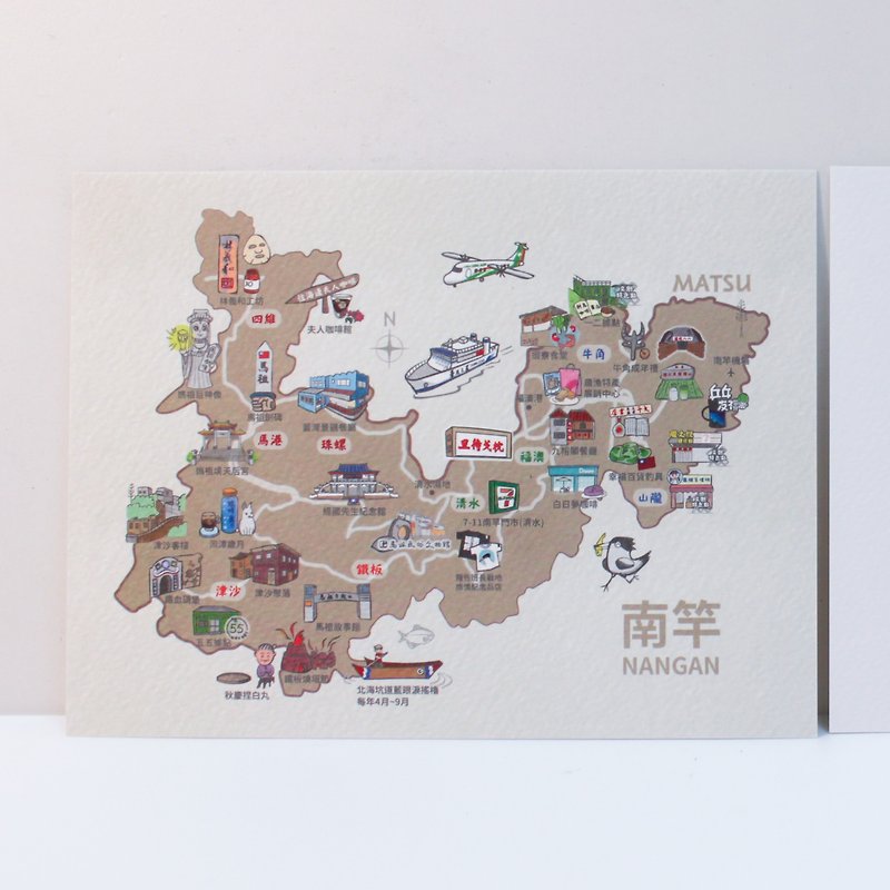 [Nangan] Matsu map postcard _ high-quality watercolor paper card - Cards & Postcards - Paper White