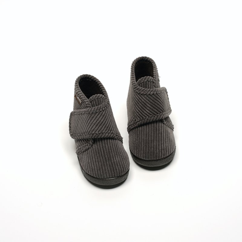 西班牙國民帆布鞋 CIENTA 133049 24 深灰色 燈芯絨 踝靴 魔鬼氈 - 男/女童鞋 - 棉．麻 灰色